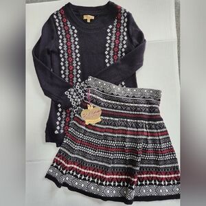 Vera Wang Princess Black and Red Patterned Sweater and Skirt Set Juniors Size S